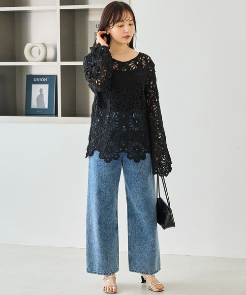 LAVEANGE（ラビアンジェ）の「クロシェニットプルオーバー（ニット/セーター・レディース・ブラック/アイボリー・F）」の10枚目の写真