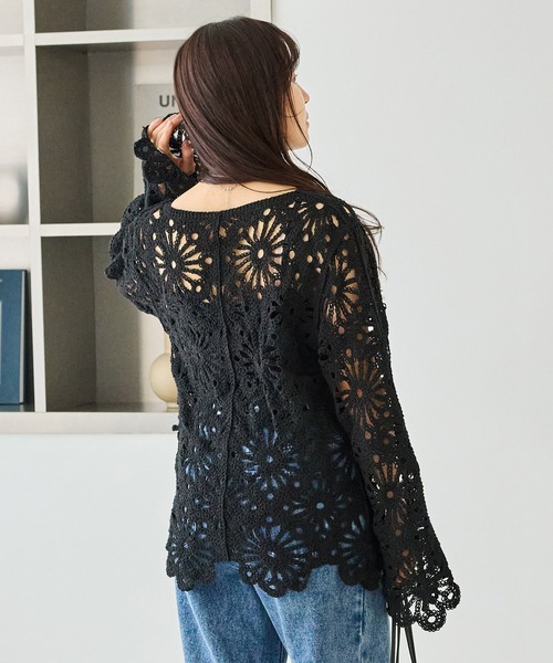 LAVEANGE（ラビアンジェ）の「クロシェニットプルオーバー（ニット/セーター・レディース・ブラック/アイボリー・F）」の8枚目の写真