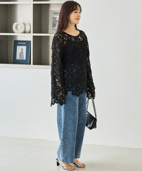 LAVEANGE（ラビアンジェ）の「クロシェニットプルオーバー（ニット/セーター・レディース・ブラック/アイボリー・F）」の12枚目の写真