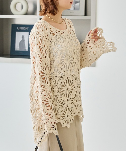 LAVEANGE（ラビアンジェ）の「クロシェニットプルオーバー（ニット/セーター・レディース・ブラック/アイボリー・F）」の15枚目の写真