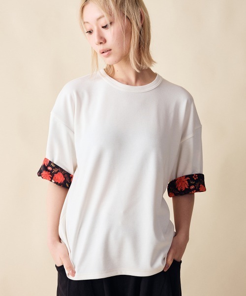 rehacer(レアセル)の「rehacer : Botanical Sleeve CS / ボタニカル スリーブ カットソー(Tシャツ/カットソー・レディース・ホワイト/ブラック・SMALL)」の7枚目の写真