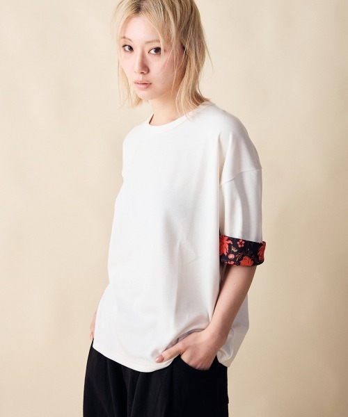 rehacer(レアセル)の「rehacer : Botanical Sleeve CS / ボタニカル スリーブ カットソー(Tシャツ/カットソー・レディース・ホワイト/ブラック・SMALL)」の8枚目の写真
