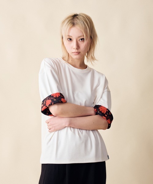 rehacer(レアセル)の「rehacer : Botanical Sleeve CS / ボタニカル スリーブ カットソー(Tシャツ/カットソー・レディース・ホワイト/ブラック・SMALL)」の9枚目の写真
