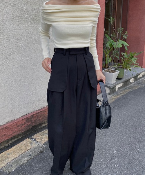 nananamoe(ナナナモエ)の「gather turnup off shoulder knit / ギャザーターンアップオフショルダーニット(ニット/セーター・レディース・チャコールグレー/グレー/アイボリー・FREE)」の17枚目の写真