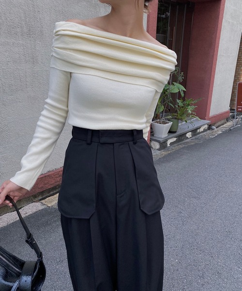 nananamoe(ナナナモエ)の「gather turnup off shoulder knit / ギャザーターンアップオフショルダーニット(ニット/セーター・レディース・チャコールグレー/グレー/アイボリー・FREE)」の18枚目の写真
