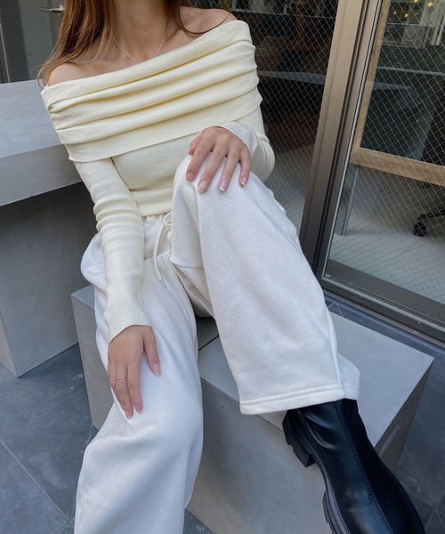 nananamoe(ナナナモエ)の「gather turnup off shoulder knit / ギャザーターンアップオフショルダーニット(ニット/セーター・レディース・チャコールグレー/グレー/アイボリー・FREE)」の20枚目の写真