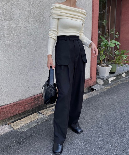 nananamoe(ナナナモエ)の「gather turnup off shoulder knit / ギャザーターンアップオフショルダーニット(ニット/セーター・レディース・チャコールグレー/グレー/アイボリー・FREE)」の21枚目の写真