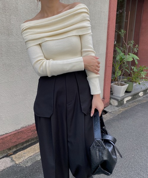 nananamoe(ナナナモエ)の「gather turnup off shoulder knit / ギャザーターンアップオフショルダーニット(ニット/セーター・レディース・チャコールグレー/グレー/アイボリー・FREE)」の22枚目の写真