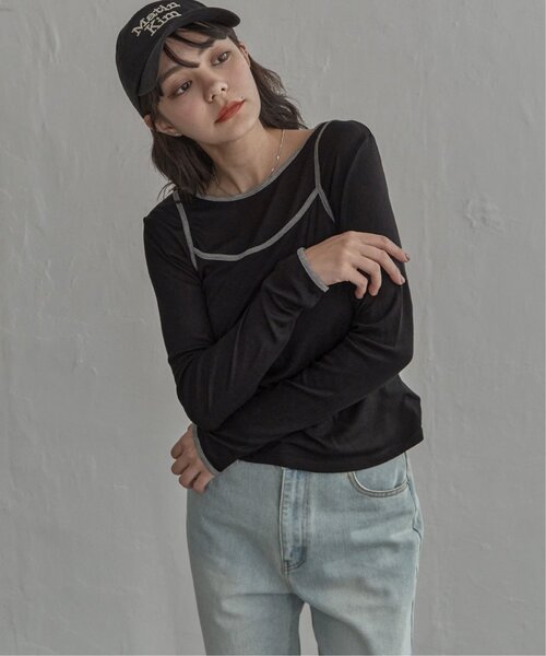notch.(ノッチ)の「バイカラーロンT&キャミセット(Tシャツ/カットソー・レディース・ライトグレー/グレー/ブラック・M)」の10枚目の写真