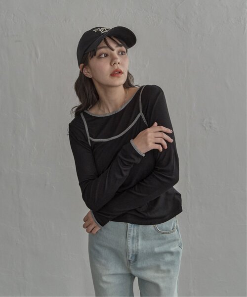 notch.(ノッチ)の「バイカラーロンT&キャミセット(Tシャツ/カットソー・レディース・ライトグレー/グレー/ブラック・M)」の9枚目の写真