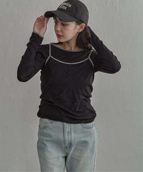 notch.(ノッチ)の「バイカラーロンT&キャミセット(Tシャツ/カットソー・レディース・ライトグレー/グレー/ブラック・M)」の6枚目の写真