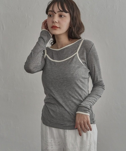 notch.(ノッチ)の「バイカラーロンT&キャミセット(Tシャツ/カットソー・レディース・ライトグレー/グレー/ブラック・M)」の3枚目の写真