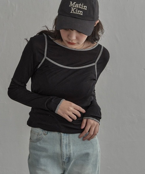 notch.(ノッチ)の「バイカラーロンT&キャミセット(Tシャツ/カットソー・レディース・ライトグレー/グレー/ブラック・M)」の2枚目の写真