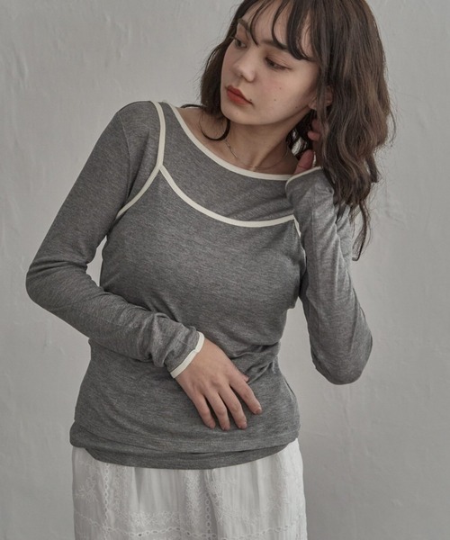 notch.(ノッチ)の「バイカラーロンT&キャミセット(Tシャツ/カットソー・レディース・ライトグレー/グレー/ブラック・M)」の4枚目の写真