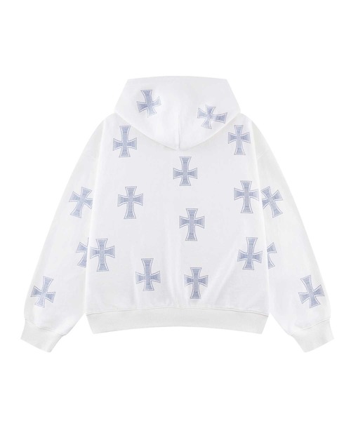 UNKNOWN LONDON(アンノウン・ロンドン)の「ジップフーディ|White x Blue Allover Cross Rhinestone Zip Hoodie|Unknown London(パーカー・メンズ・ホワイト・X-LARGE/LARGE/MEDIUM/SMALL)」の2枚目の写真