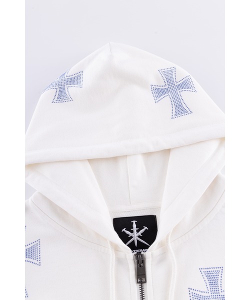 UNKNOWN LONDON(アンノウン・ロンドン)の「ジップフーディ|White x Blue Allover Cross Rhinestone Zip Hoodie|Unknown London(パーカー・メンズ・ホワイト・X-LARGE/LARGE/MEDIUM/SMALL)」の4枚目の写真