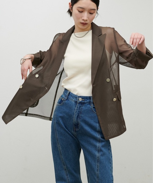 LARUTA（ラルータ）の「【LARUTA】メタル釦メッシュジャケット（テーラードジャケット・レディース・グレイッシュベージュ/カーキ/ブラック・FREE）」の3枚目の写真