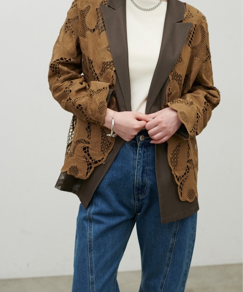 LARUTA（ラルータ）の「【LARUTA】メタル釦メッシュジャケット（テーラードジャケット・レディース・グレイッシュベージュ/カーキ/ブラック・FREE）」の21枚目の写真