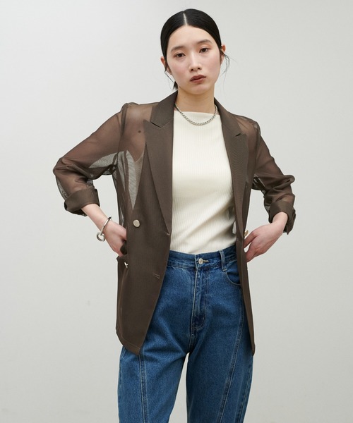 LARUTA（ラルータ）の「【LARUTA】メタル釦メッシュジャケット（テーラードジャケット・レディース・グレイッシュベージュ/カーキ/ブラック・FREE）」の18枚目の写真