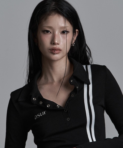 as you are(アズユーアー)の「◇ASYOUARE◇サイド ライン カラー ロング スリーブ SIDE LINE COLLAR LONG SLEEVE(ポロシャツ・レディース・ブラック/チャコール/ホワイト・FREE)」の11枚目の写真