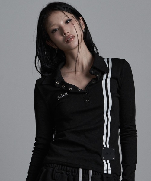 as you are(アズユーアー)の「◇ASYOUARE◇サイド ライン カラー ロング スリーブ SIDE LINE COLLAR LONG SLEEVE(ポロシャツ・レディース・ブラック/チャコール/ホワイト・FREE)」の12枚目の写真