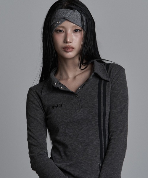 as you are(アズユーアー)の「◇ASYOUARE◇サイド ライン カラー ロング スリーブ SIDE LINE COLLAR LONG SLEEVE(ポロシャツ・レディース・ブラック/チャコール/ホワイト・FREE)」の14枚目の写真