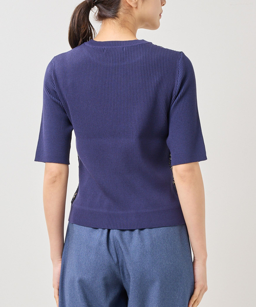 NARACAMICIE（ナラカミーチェ）の「【NARACAMICIE】レースドッキングニットプルオーバー（ニット/セーター・レディース・ブルー/ホワイト/ネイビー・M）」の6枚目の写真