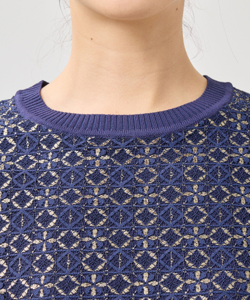 NARACAMICIE（ナラカミーチェ）の「【NARACAMICIE】レースドッキングニットプルオーバー（ニット/セーター・レディース・ブルー/ホワイト/ネイビー・M）」の7枚目の写真