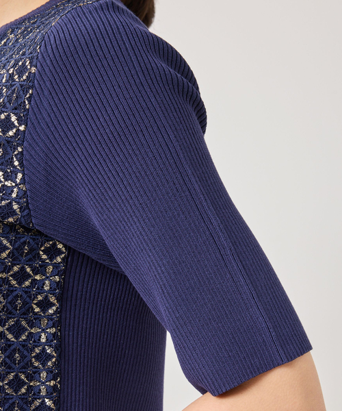 NARACAMICIE（ナラカミーチェ）の「【NARACAMICIE】レースドッキングニットプルオーバー（ニット/セーター・レディース・ブルー/ホワイト/ネイビー・M）」の9枚目の写真