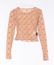 MARINE SERRE（マリーン・セル）の「MOONOGRAM MESH FLOCK LS CROPPE WTS012ACJER0005（Tシャツ/カットソー）」