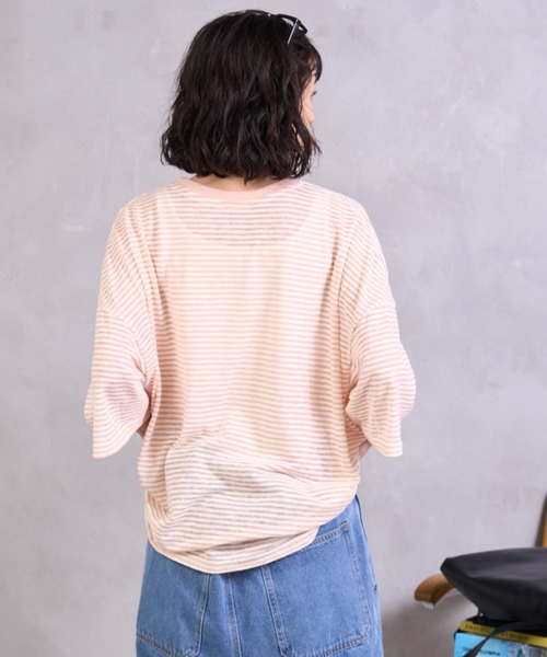 A.D.C.L.(エーディーシーエル)の「シアーボーダー オーバーサイズ 半袖Tシャツ(Tシャツ/カットソー・レディース・オレンジ/イエロー・M/L)」の12枚目の写真
