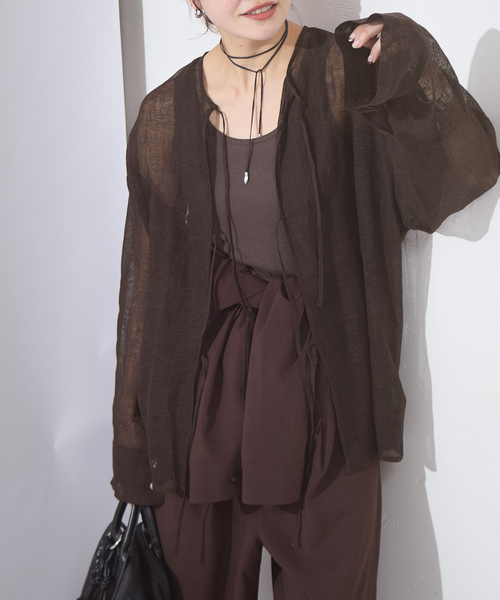JOURNAL STANDARD（ジャーナルスタンダード）の「【osedit】 リネンメッシュ2WAY ブラウス（シャツ/ブラウス・レディース・ブラック/ブラウン・FREE）」の2枚目の写真