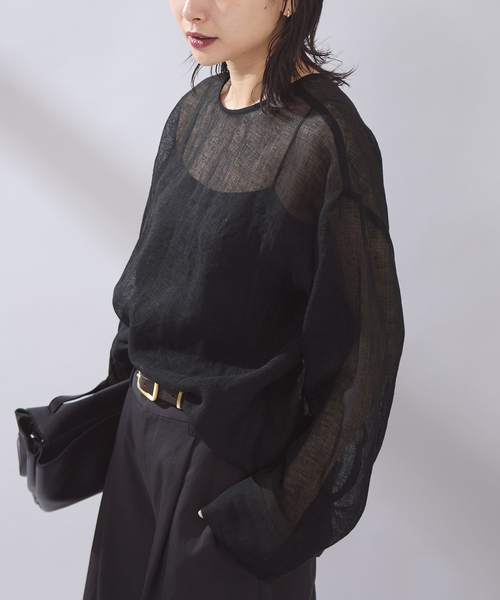 JOURNAL STANDARD（ジャーナルスタンダード）の「【osedit】 リネンメッシュ2WAY ブラウス（シャツ/ブラウス・レディース・ブラック/ブラウン・FREE）」の9枚目の写真