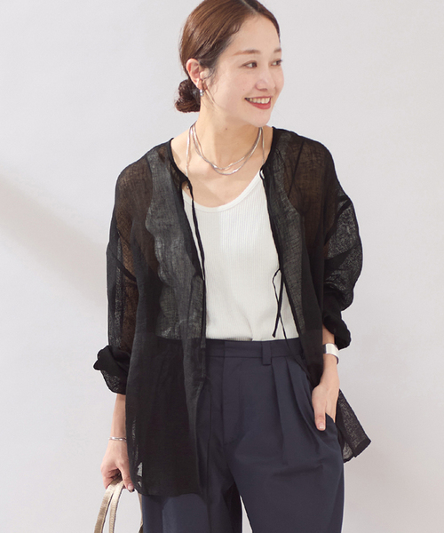 JOURNAL STANDARD（ジャーナルスタンダード）の「【osedit】 リネンメッシュ2WAY ブラウス（シャツ/ブラウス・レディース・ブラック/ブラウン・FREE）」の13枚目の写真