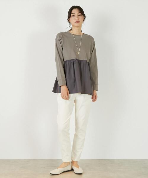 MELROSE claire(メルローズ クレール)の「【コットン天竺+ファブリックプルオーバー】(Tシャツ/カットソー・レディース・オフホワイト/ブラウン系その他/ブラック・FREE)」の16枚目の写真