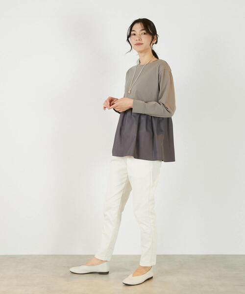 MELROSE claire(メルローズ クレール)の「【コットン天竺+ファブリックプルオーバー】(Tシャツ/カットソー・レディース・オフホワイト/ブラウン系その他/ブラック・FREE)」の17枚目の写真