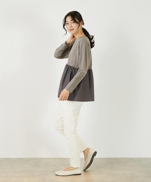 MELROSE claire(メルローズ クレール)の「【コットン天竺+ファブリックプルオーバー】(Tシャツ/カットソー・レディース・オフホワイト/ブラウン系その他/ブラック・FREE)」の18枚目の写真