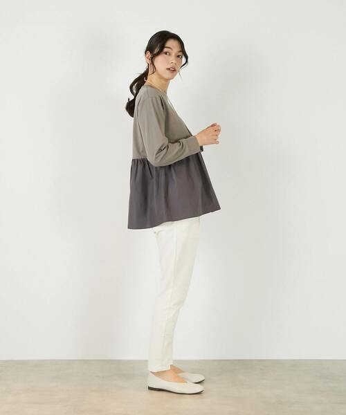 MELROSE claire(メルローズ クレール)の「【コットン天竺+ファブリックプルオーバー】(Tシャツ/カットソー・レディース・オフホワイト/ブラウン系その他/ブラック・FREE)」の20枚目の写真