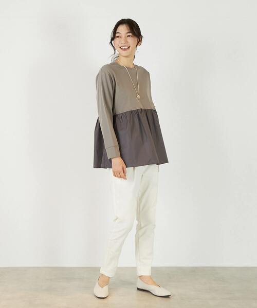 MELROSE claire(メルローズ クレール)の「【コットン天竺+ファブリックプルオーバー】(Tシャツ/カットソー・レディース・オフホワイト/ブラウン系その他/ブラック・FREE)」の21枚目の写真