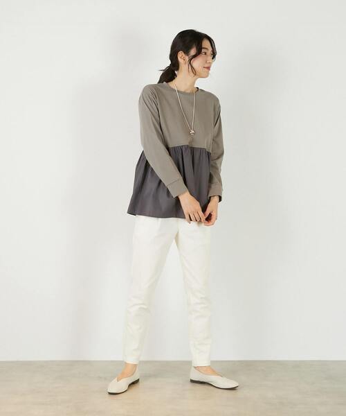 MELROSE claire(メルローズ クレール)の「【コットン天竺+ファブリックプルオーバー】(Tシャツ/カットソー・レディース・オフホワイト/ブラウン系その他/ブラック・FREE)」の22枚目の写真