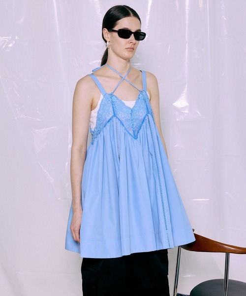MAISON SPECIAL(メゾンスペシャル)の「【PRE-ORDER】Lace V-Neck Tunic/レースVネックチュニック(シャツ/ブラウス・レディース・ホワイト/ブラック/サックスブルー・FREE)」の3枚目の写真