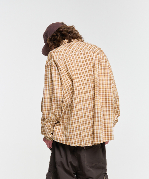 AECA（エイカ）の「PAINTED CHECK SHIRT-BEIGE（シャツ/ブラウス・レディース・その他・S/M/L）」の2枚目の写真
