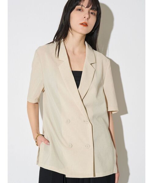 ELENDEEK（エレンディーク）の「ハーフスリーブテックジャケット【吸水速乾/UVカット/接触冷感】（テーラードジャケット・レディース・ブラック/ベージュ/ブラウン・FREE）」の3枚目の写真