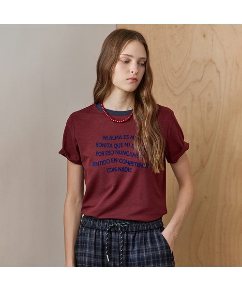 MAXZA(マージャコレクション)の「配色ラウンドネックメタルチップレタリング半袖Tシャツ(Tシャツ/カットソー・レディース・グレー/ワイン・FREE)」の2枚目の写真