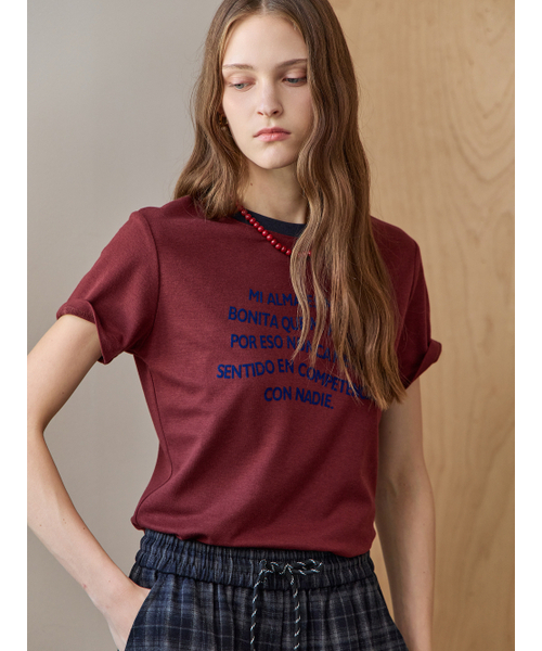 MAXZA(マージャコレクション)の「配色ラウンドネックメタルチップレタリング半袖Tシャツ(Tシャツ/カットソー・レディース・グレー/ワイン・FREE)」の3枚目の写真