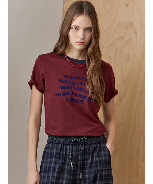 MAXZA(マージャコレクション)の「配色ラウンドネックメタルチップレタリング半袖Tシャツ(Tシャツ/カットソー・レディース・グレー/ワイン・FREE)」の5枚目の写真
