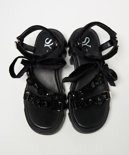 SY UNITED ARROWS(シーユナイテッドアローズ)の「<SY>フラワービジューリボン サンダル50↑(サンダル・レディース・ブラック/グレー・22.5cm/23cm/23.5cm/24cm/24.5cm)」の4枚目の写真