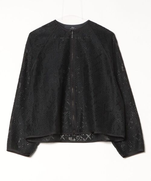 SHIPS（シップス）の「NL:幾何学ラッセルレース ブルゾン（その他アウター・レディース・ブラック/ホワイト・ONE SIZE）」の2枚目の写真