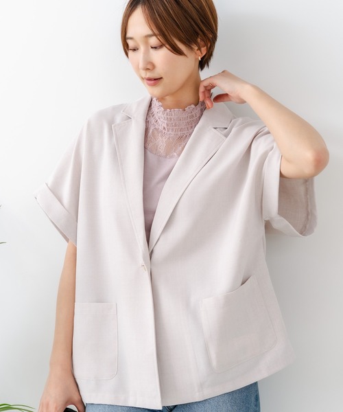 fort point(フォーポイント)の「【C-FORT POINT/フォートポイント】カーディガン感覚で羽織れる リネンタッチ 半袖 シングルテーラードジャケット きれいめ さらさら 涼感 冷房対策 オフィス 通勤(テーラードジャケット・レディース・チャコールグレー/ブラック/アイボリー・FREE)」の15枚目の写真