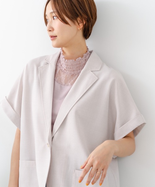 fort point(フォーポイント)の「【C-FORT POINT/フォートポイント】カーディガン感覚で羽織れる リネンタッチ 半袖 シングルテーラードジャケット きれいめ さらさら 涼感 冷房対策 オフィス 通勤(テーラードジャケット・レディース・チャコールグレー/ブラック/アイボリー・FREE)」の16枚目の写真